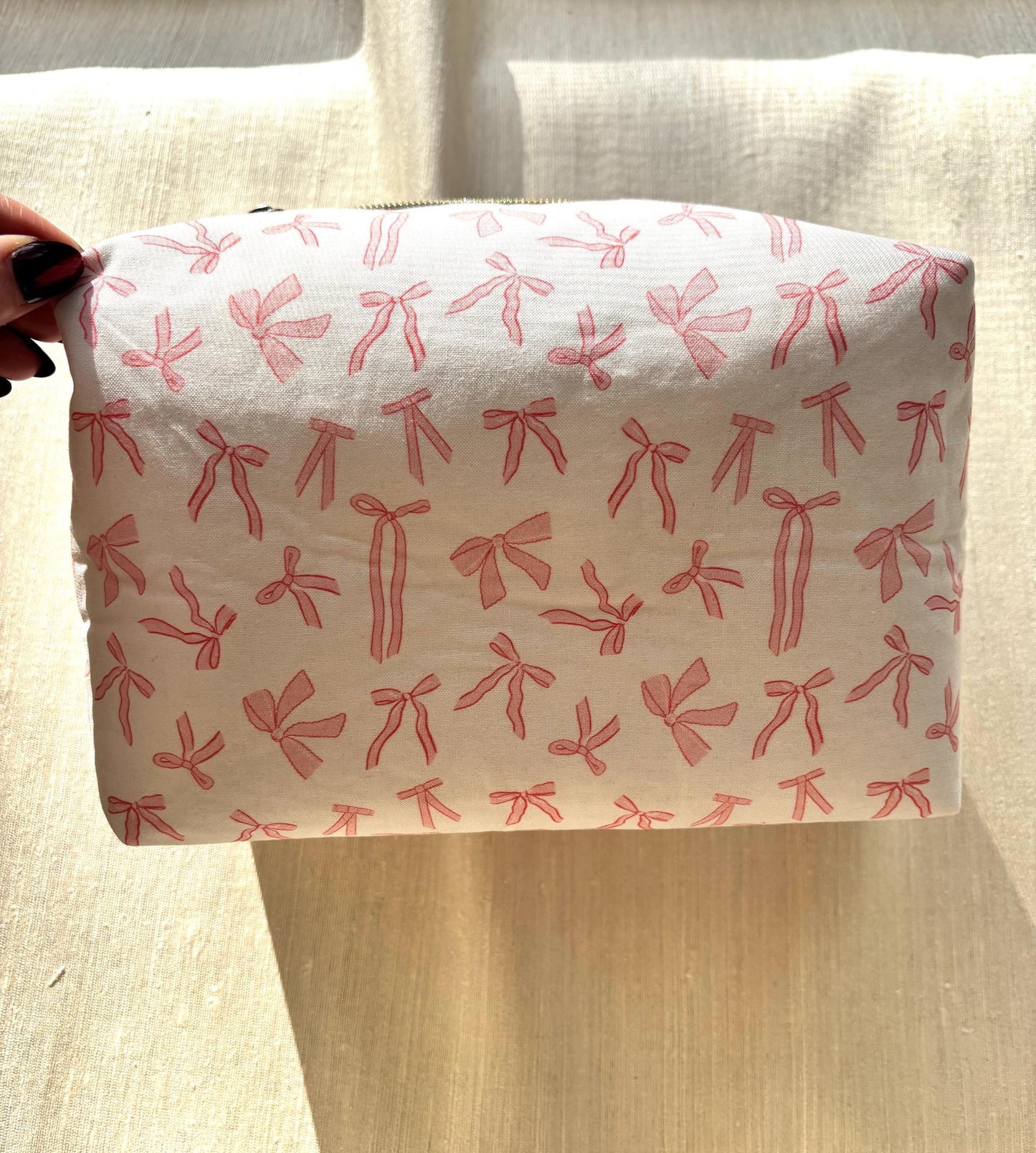 Pink Bow Large Makeup Bag | Cosmetic Pouch | Pencil Pouch